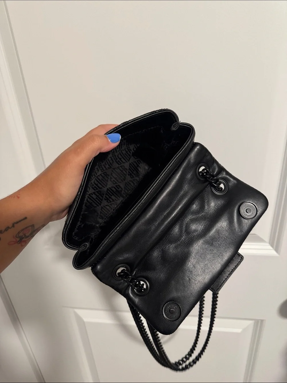 Kurt Geiger Black Quilted Leather Crossbody with Chain Detail